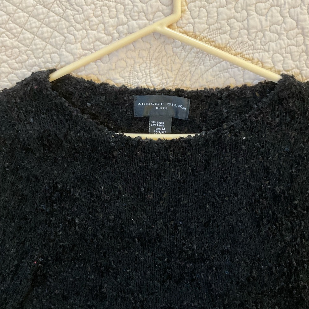 August Silk Black bouclé Top size M Boat neckline